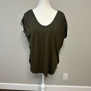 Express Olive Blouse Relaxed, with adjustable tie detail on shoulders